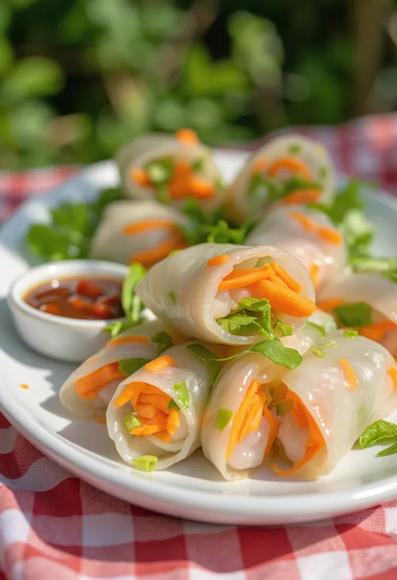 Veganske proljetne rolice poslužene s umakom od soje