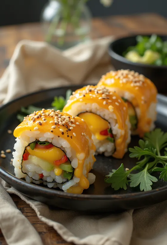 Cheese Gimbap, sa svježim povrćem i sirom, korejska rolica poslužena