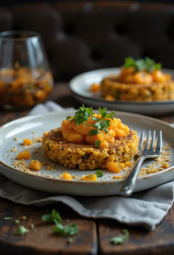Handvo s bučom poslužen, zlatno smeđi kolač