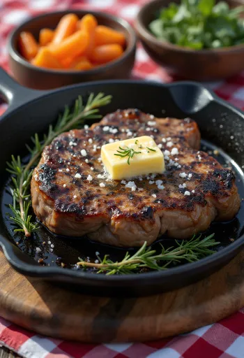 Odrezak od jaka poslužen s pečenim povrćem i svježim ružmarinom