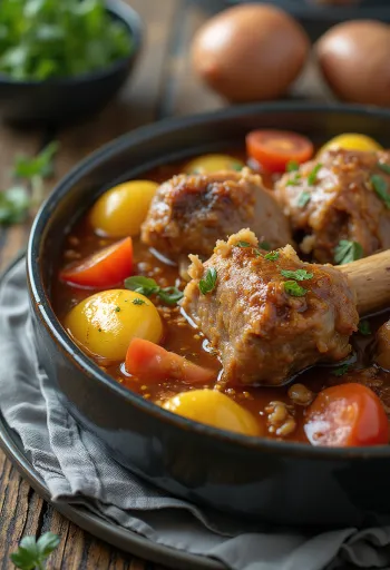 Khashlama poslužena s janjetinom i povrćem