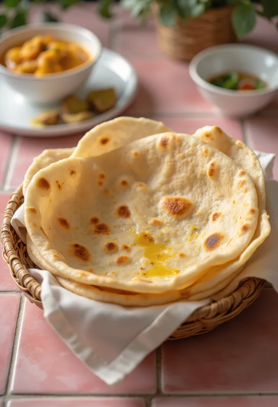 Svježe pripremljen indijski chapati kruh poslužen