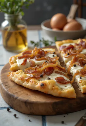 Flammkuchen s kiselim vrhnjem, lukom i slaninom