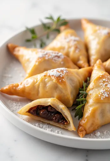 Čokoladna samosa, ispečena do zlatnosmeđe boje, s punjenjem u sredini