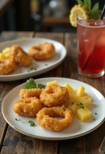 Acarajé s ananasom, poslužen s pikantnim kuglicama od graha i svježim ananasom