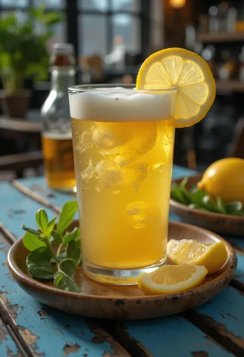Pivo s limunom posluženo s kriškom limuna i ledom
