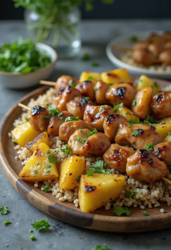 Slatko-kiseli Kebab s mesom na žaru, ananasom i umakom od jogurta