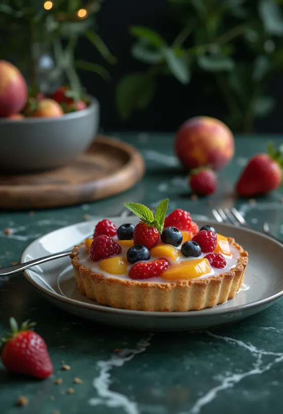 Kriške torte sa svježim voćem ukrašene voćem