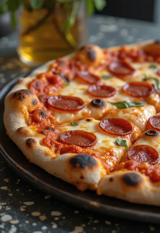 Pizza s dimljenim sirom i pepperonijem svježe pečena
