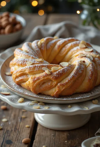 Kringle s nadjevom od badema, posut šećerom i cimetom