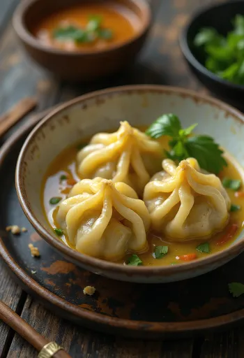 Thai dumplings s piletinom i zelenim curryjem s hrskavim dnom
