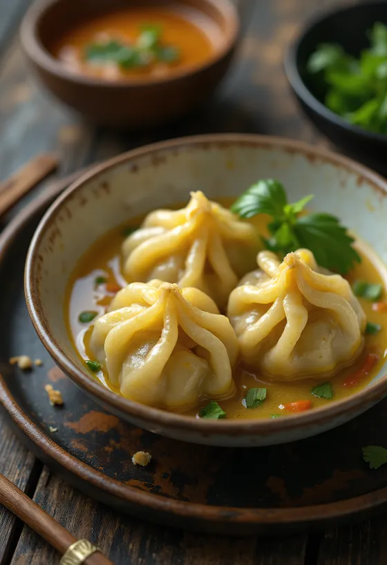 Thai dumplings s piletinom i zelenim curryjem s hrskavim dnom