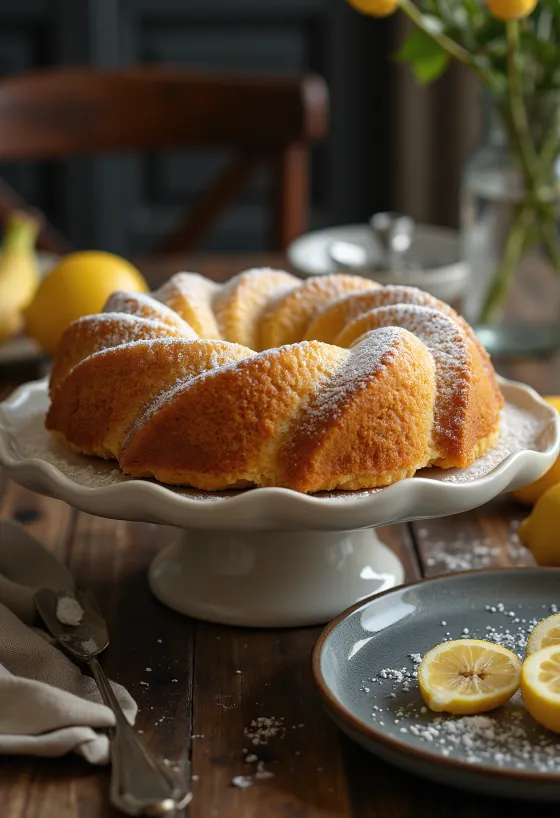 Kuglof s bananama i limunom poslužen na tanjuru