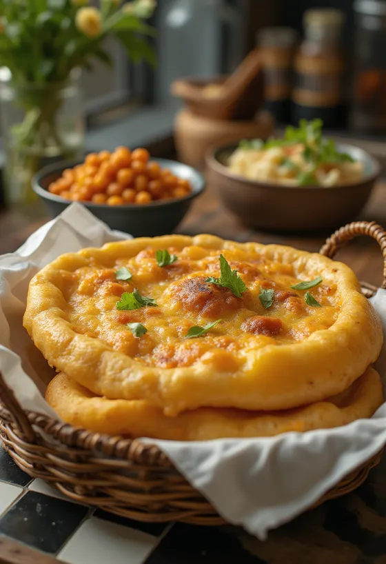 Napuhani zlatni bhatura kruh