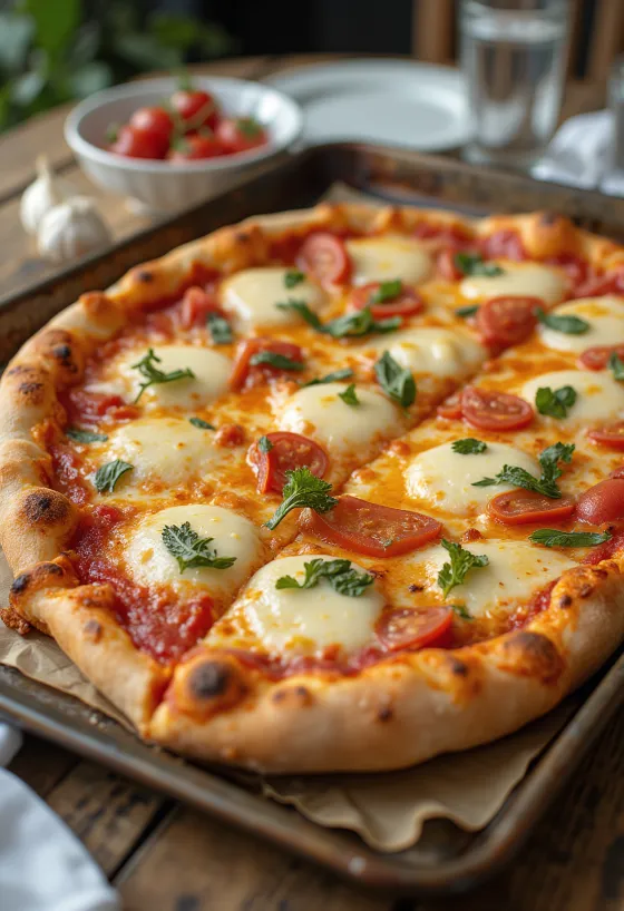 Grandma pizza s duguljastim tijestom i sirom