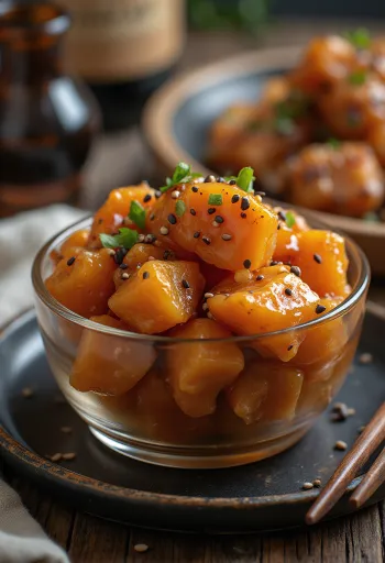 Satsumaimo daigaku imo, karamelizirani batat poslužen sa sjemenkama sezama