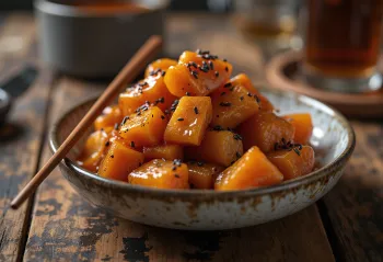 Satsumaimo daigaku imo, karamelizirani batat poslužen sa sjemenkama sezama