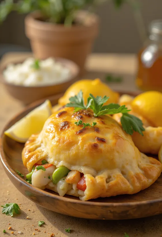 Zlatna riblja empanada s punjenjem od bakalara i bijelog vina