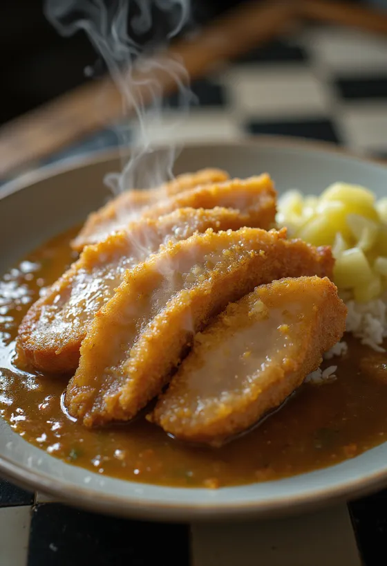 Katsu curry, hrskavi pohani svinjski kotlet s curry umakom