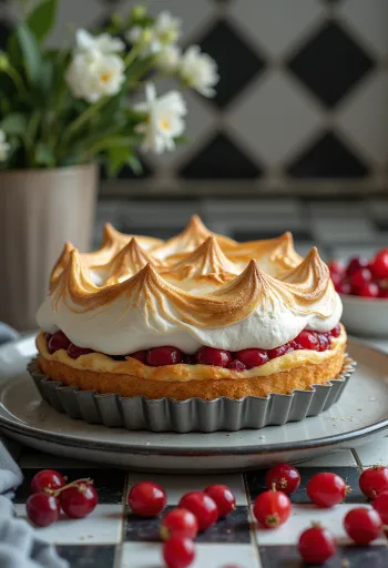 Torta od ribizla s bezeom servirana