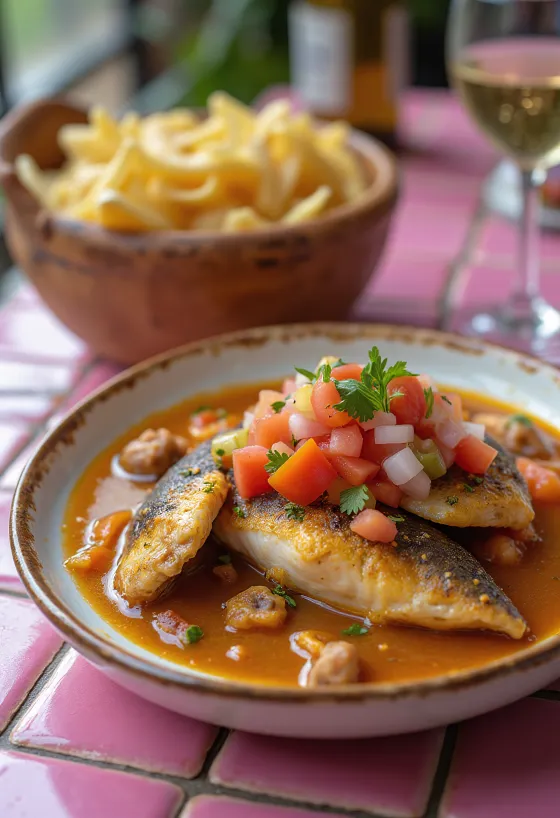 Vatapá de Peixe s vinagretom, poslužen u bogatom umaku od kokosa