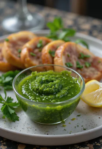 Chimichurri umak poslužen s mesom sa žara