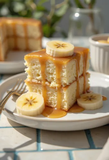 Slojevita torta s bananama i karamelom na pladnju