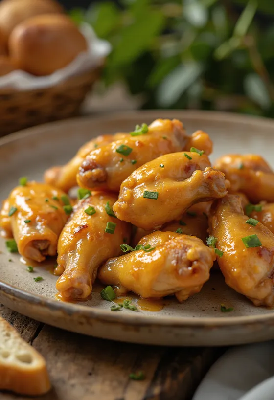 Pileća krilca u umaku od meda i senfa poslužena