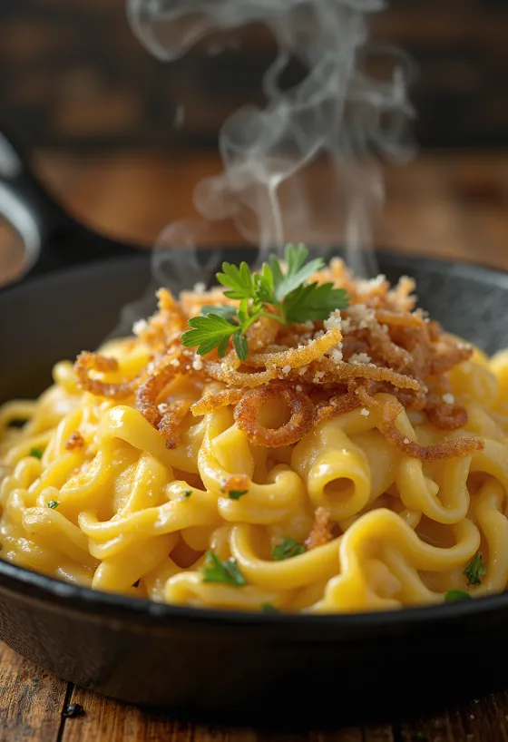 Käsespätzle, austrijska tjestenina sa sirom, dimljenom šunkom i prženim lukom