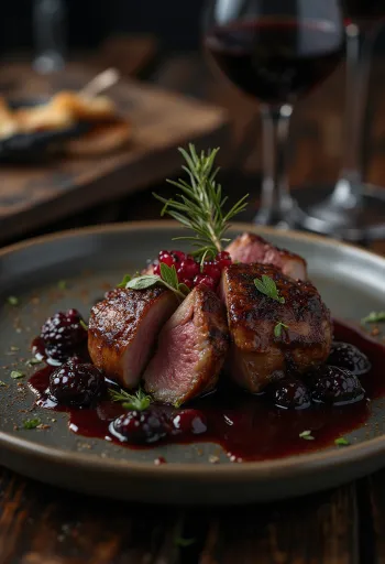 Medaljoni od antilope s umakom od crnog vina posluženi s povrćem