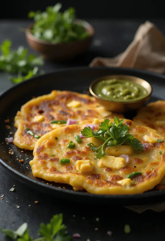 Paneer chilla palačinka s povrćem i sirom na tanjuru