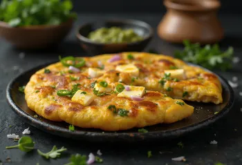 Paneer chilla palačinka s povrćem i sirom na tanjuru