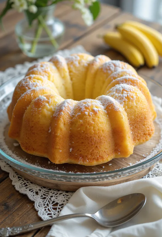 Kuglof s bananama i vanilijom poslužen na tanjuru