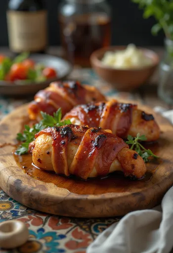 Dimljena BBQ piletina u slanini poslužena
