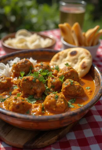 Janjeći curry na Balti način, začinjeni janjeći curry poslužen s korijanderom