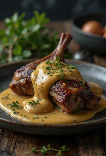 Pečeni zec u umaku od senfa poslužen elegantno