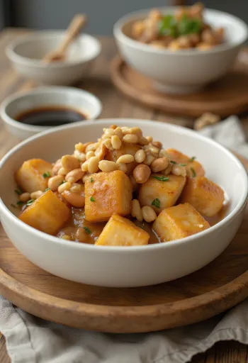 Kocke tofua s umakom od kikirikija i kikirikijem