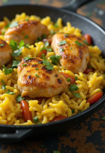 Arroz con Pollo, začinjena riža s piletinom poslužena s korijanderom