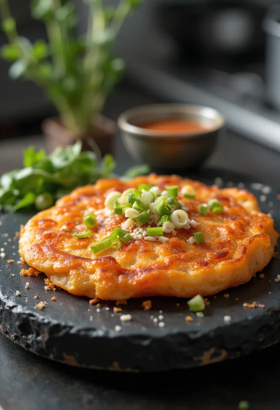 Kimchi jeon, korejska palačinka s kimchijem pečena do zlatno smeđe i hrskave boje