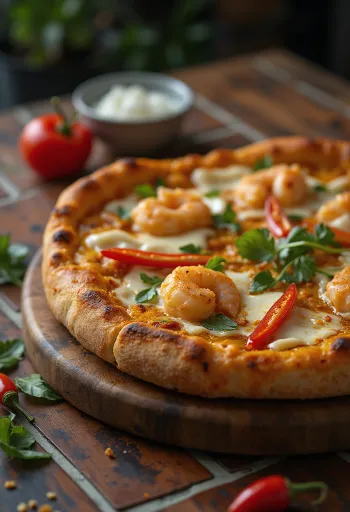 Laksa pizza s malajskim začinima i račićima