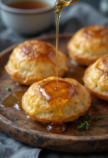 Æbleskiver zaslađen medom, svježi i mekani uštipci posluženi