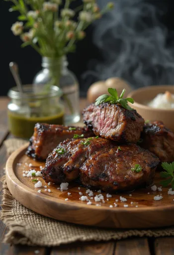 Asado poslužen s povrćem sa žara i chimichurri umakom