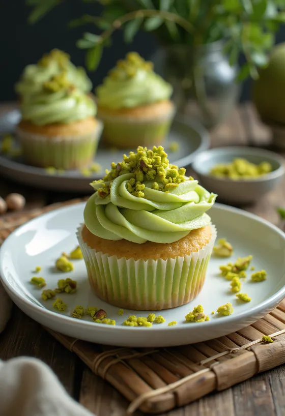 Dvostruki cupcakes od pistacija posluženi