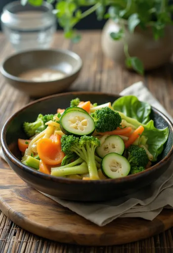 Pareno povrće posluženo sa svježim začinskim biljem.