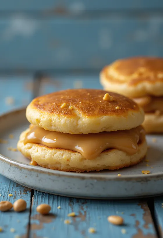 Dorayaki s maslacem od kikirikija, svježa palačinka punjena maslacem od kikirikija, fine teksture