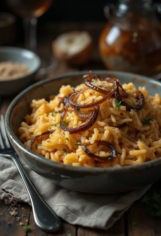 Začinjena riža s lukom poslužena