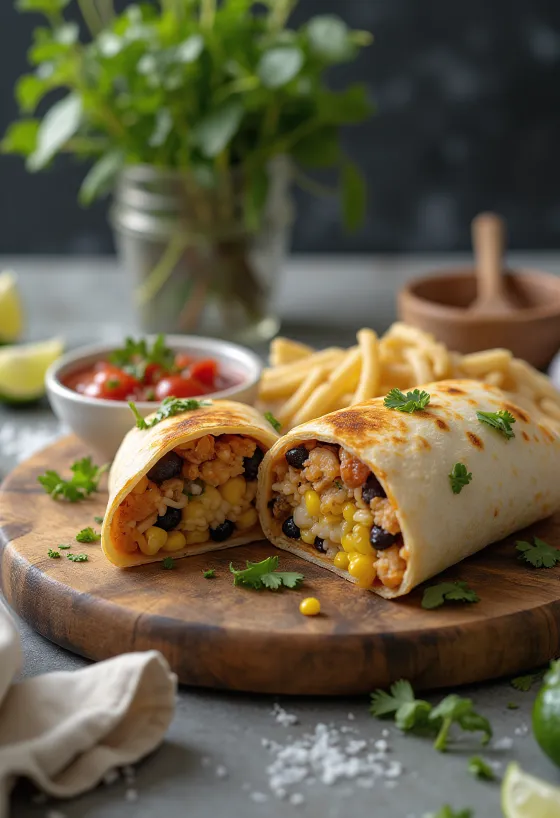 Pileći burrito punjen svježim povrćem, rižom i sirom