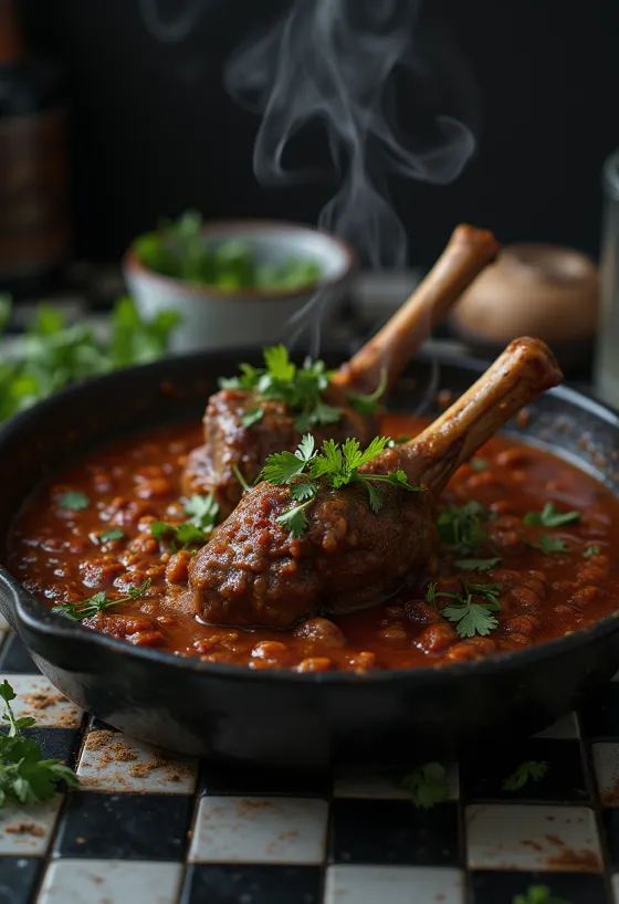 Janjeća koljenica poslužena s harissa umakom