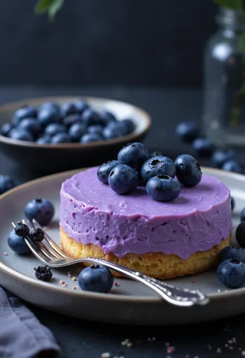 Torta s mousseom od borovnica ukrašena svježim borovnicama