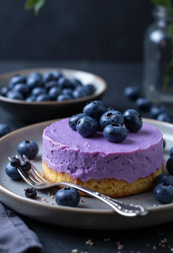 Torta s mousseom od borovnica ukrašena svježim borovnicama